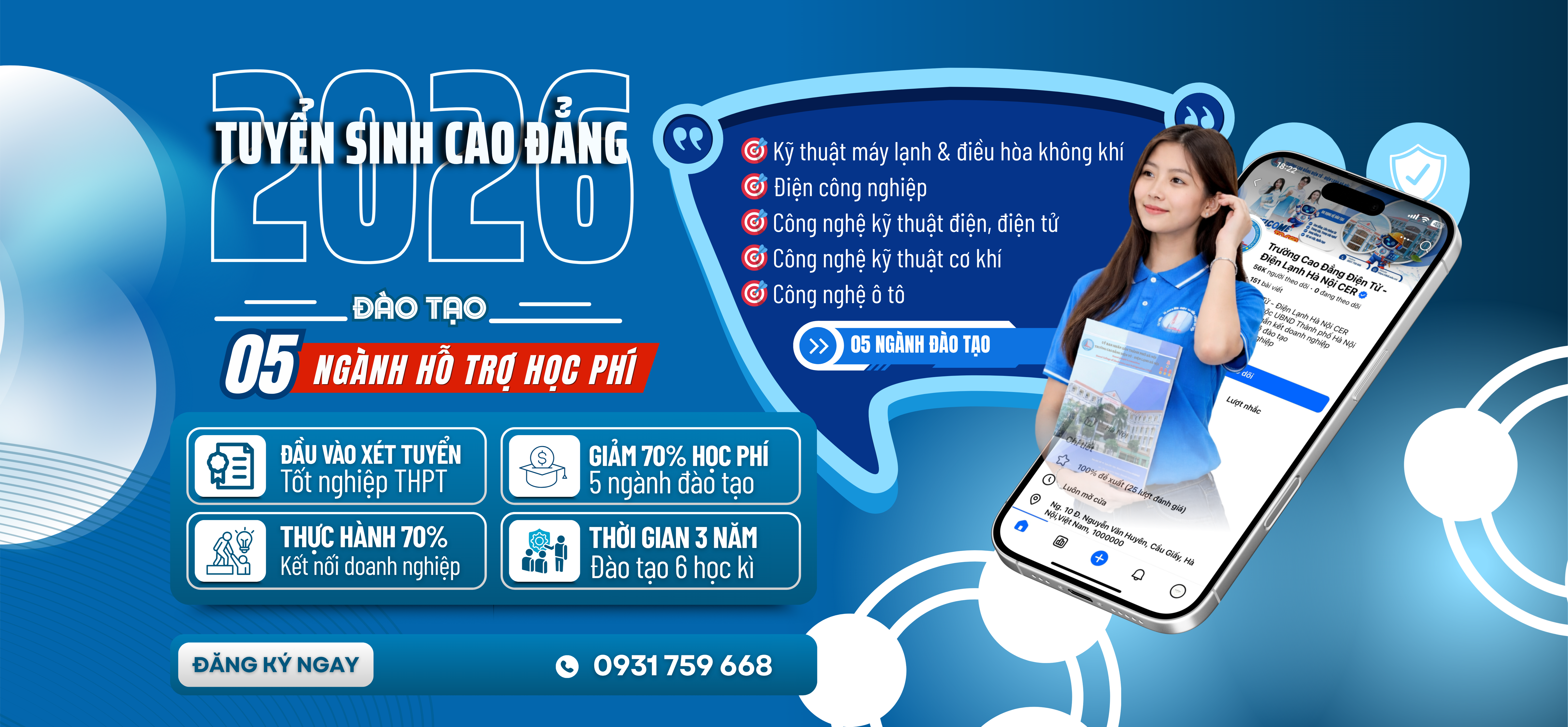 5 ngành được hỗ trợ 70% học phí tại trường Cao đẳng Điện tử - Điện lạnh Hà Nội